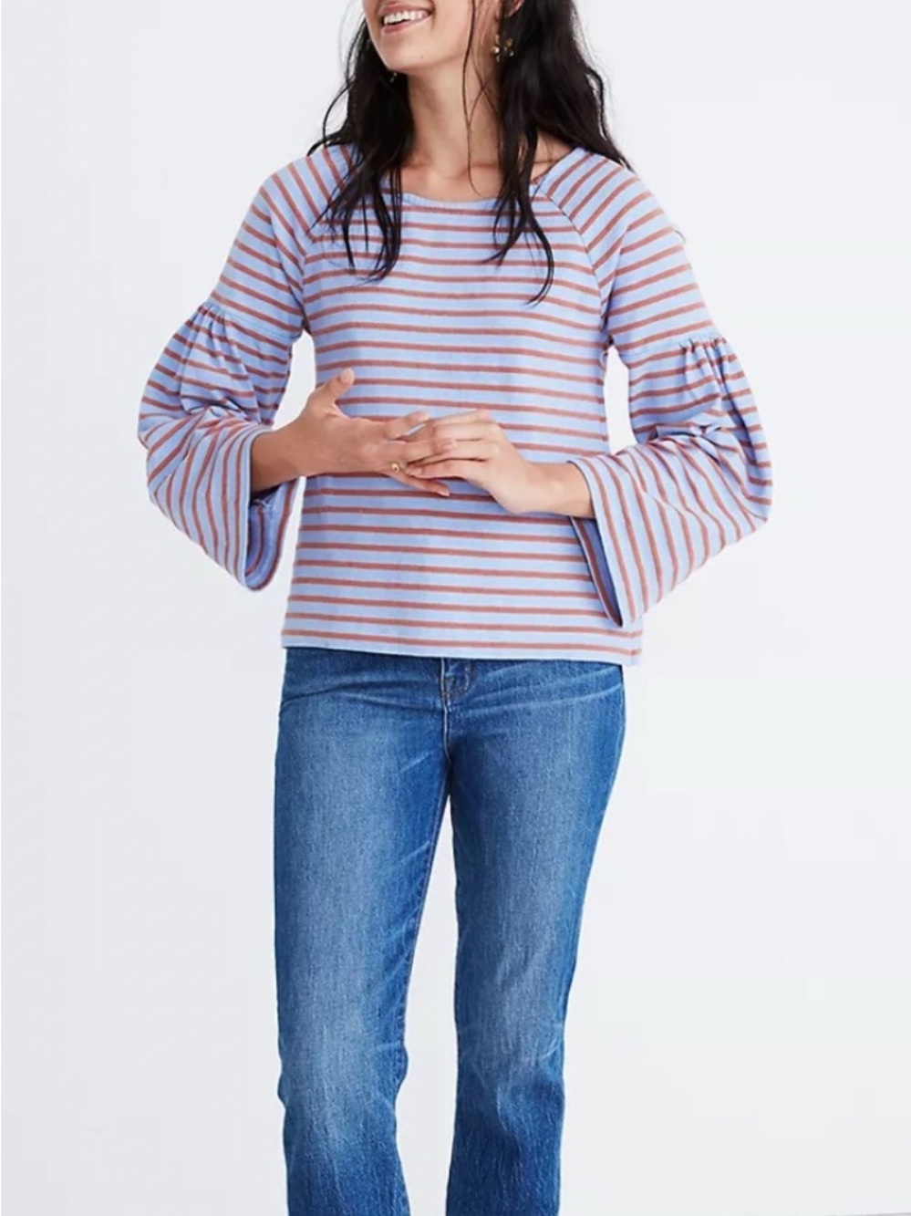 MADEWELL SHIRREL-SLEEVE SAILOR TOP